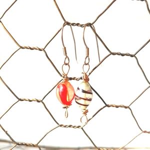 Vintage Earrings Glass Bead Jewelry Handmade Red Black